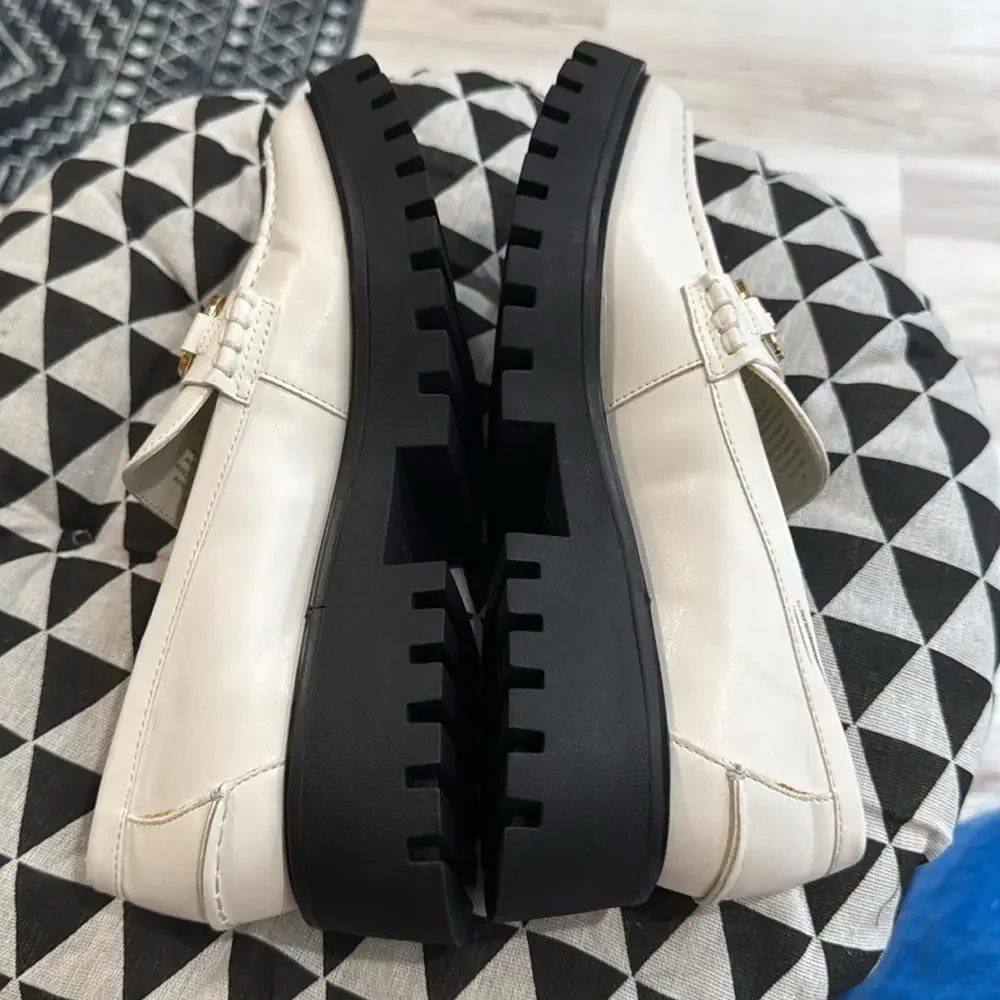 Open Edit Chunky Platform Loafers Cream Gold Bit Size 8 NWT
